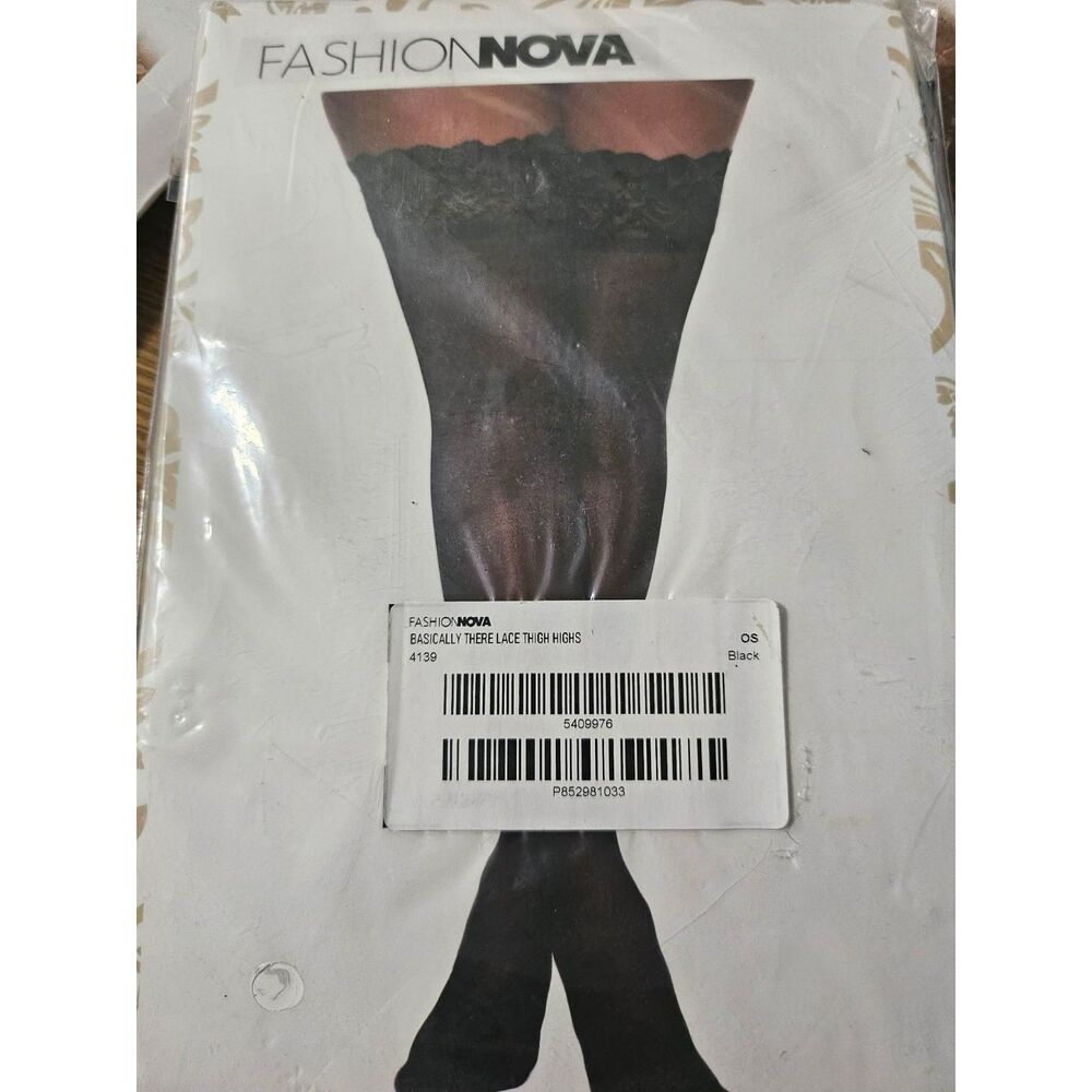 Fashion Nova Basically There Lace Thigh High Stockings OS Black NIP